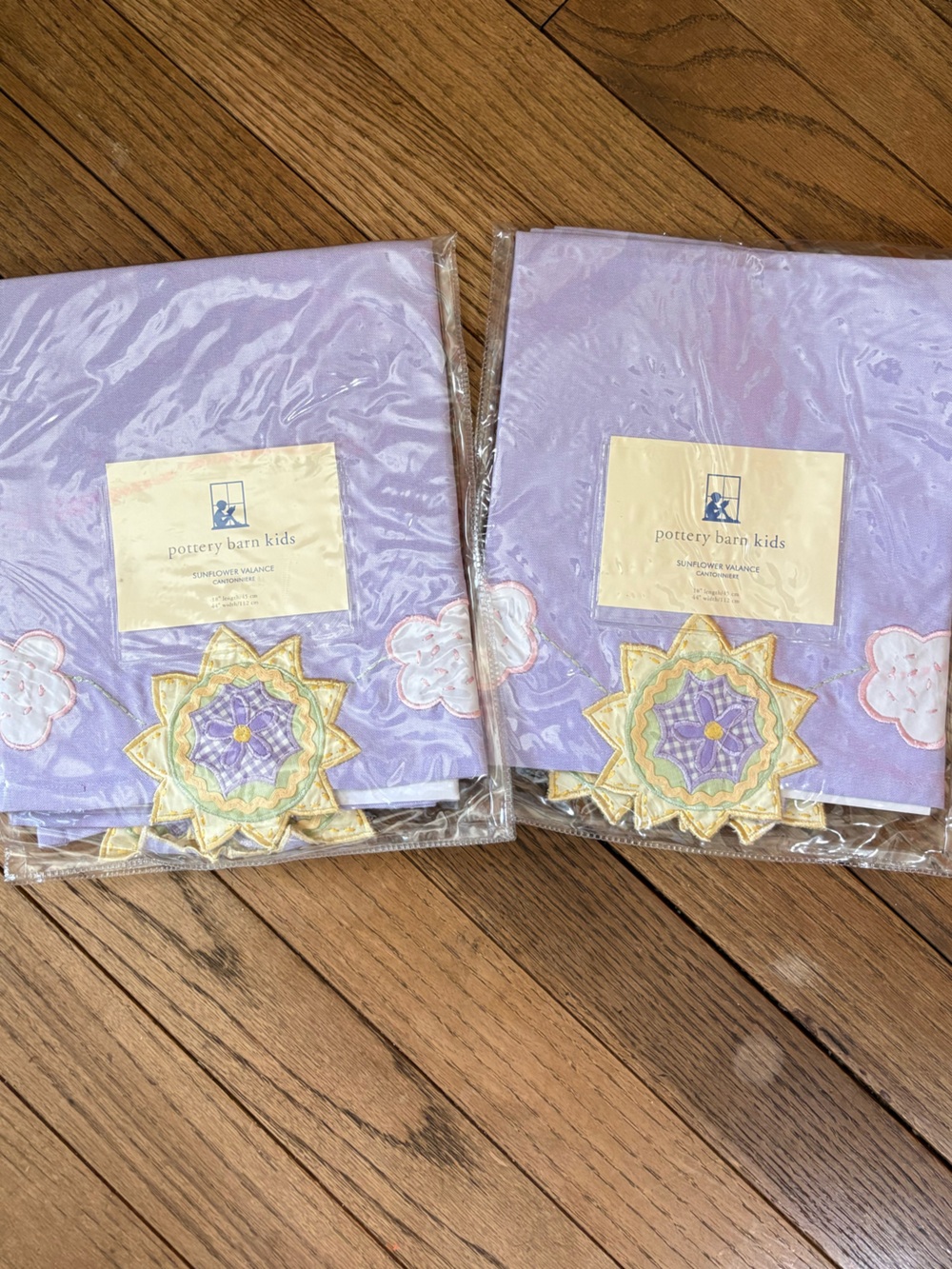 Pottery Barn Kid 2 Valances Lined Purple 44"x18" Rod Pocket Cotton Sunflower New